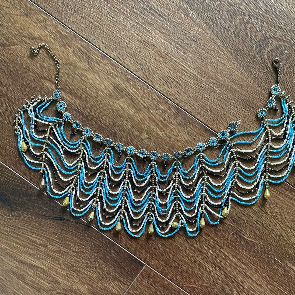Elegant Blue and Gold Beaded Necklace